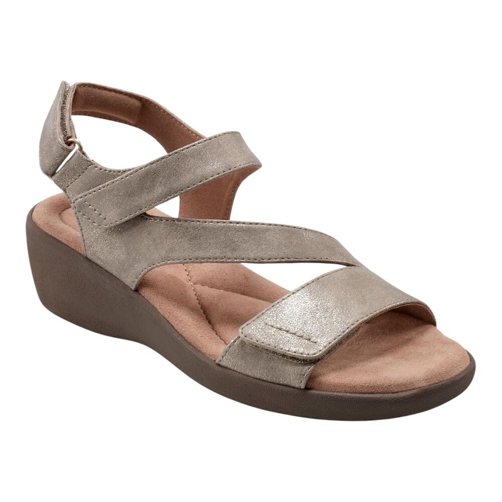 Easy Spirit Women's Kimberly Strappy Low Wedge Sandals Gold Size 7 1/2